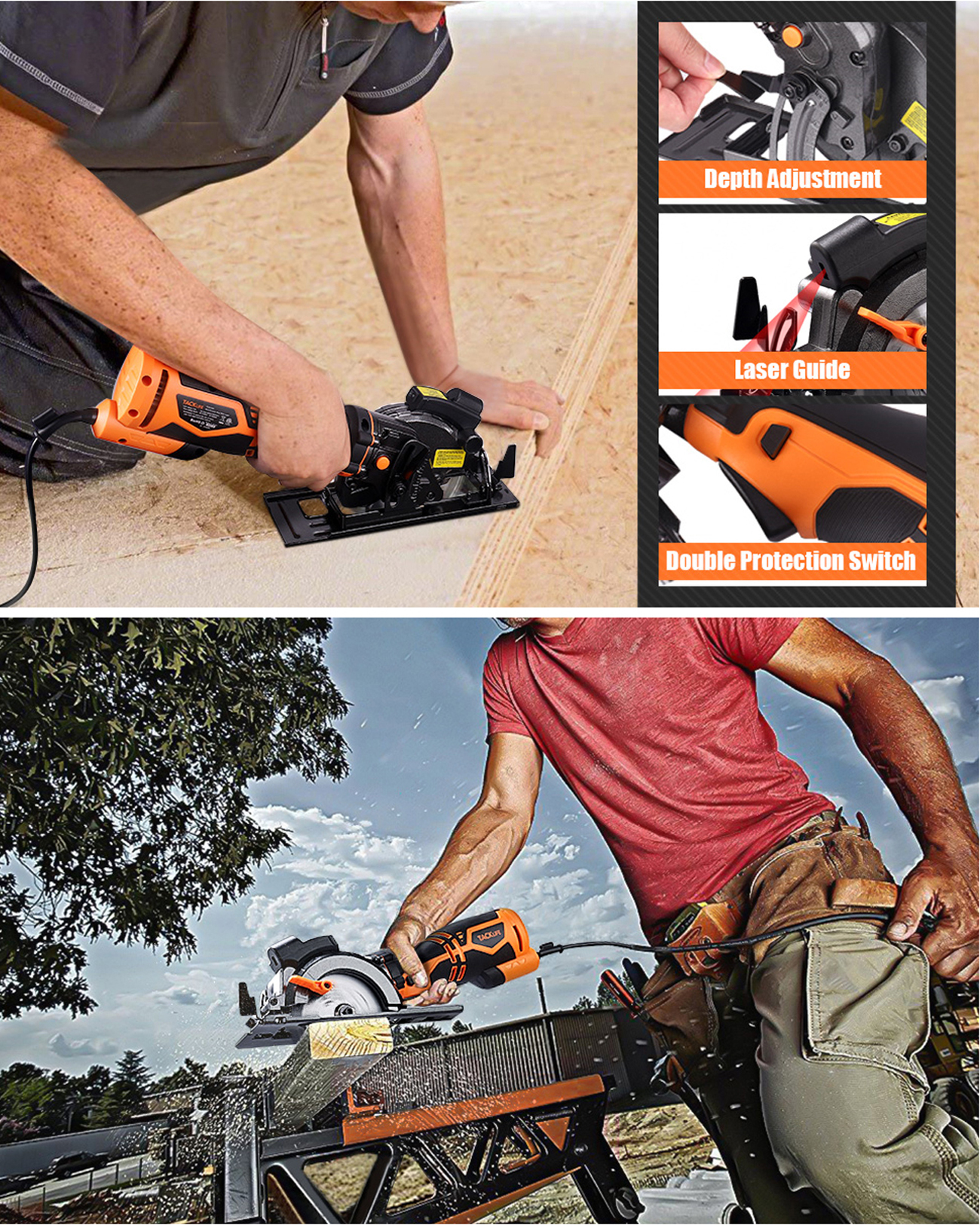 TACKLIFE Circular Saw With Metal Handle